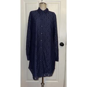 Equipment Femme Lace Shirt Dress Long Sleeve Navy Women Stretch M Medium